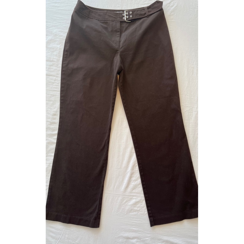 Ann Taylor LOFT Stretch Brown Pants Buckle Belt Straight Leg Women's Size‎ 14